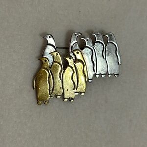 Penguin Brooch, Vintage Silver & Brass